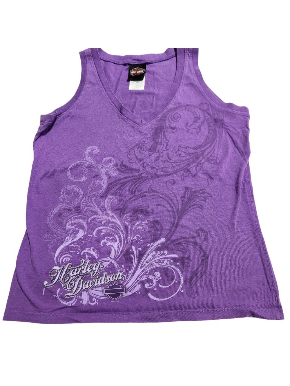 Harley-Davidson Womens Purple Graphic Tank Top L V-Neck 100% Cotton Made In USA